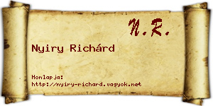 Nyiry Richárd névjegykártya